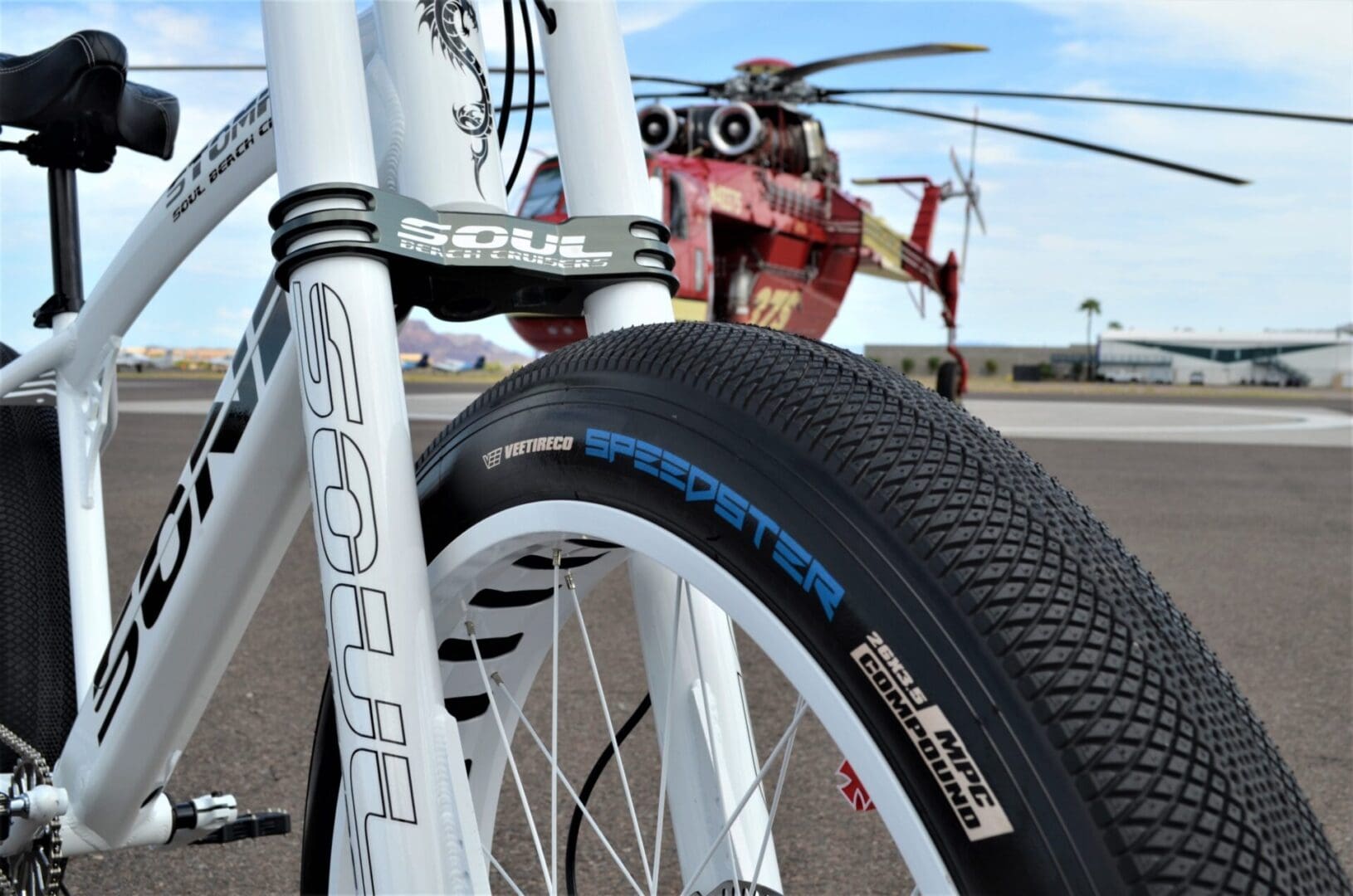 A close up of the tire on a bicycle