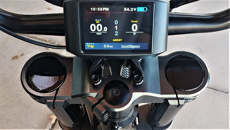 Electric bike dashboard with digital display.