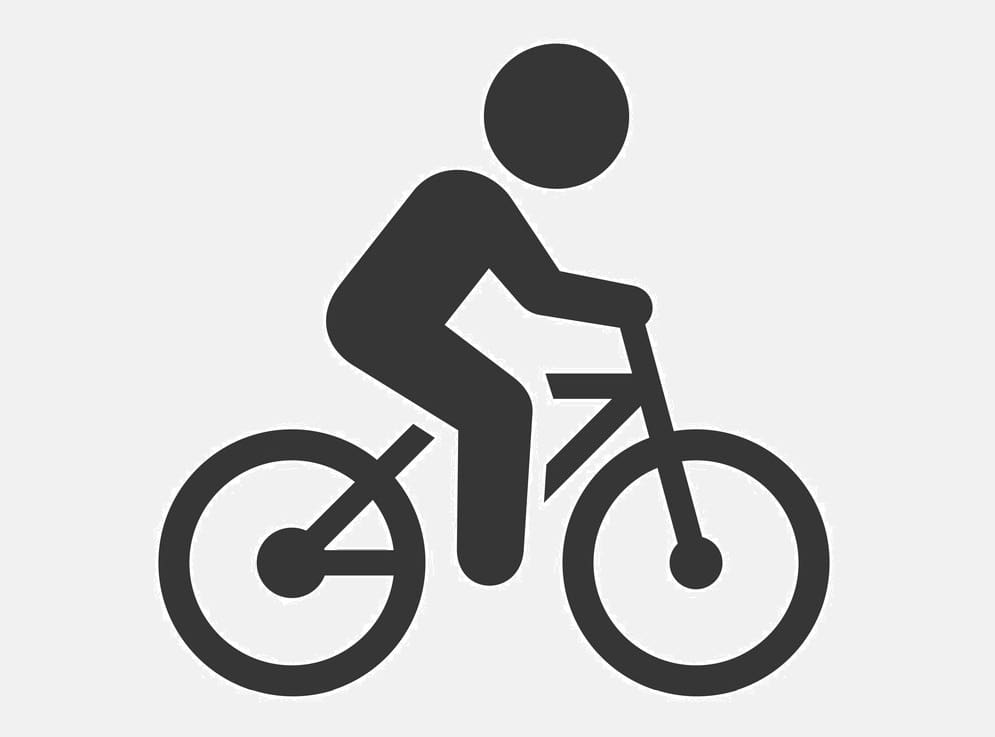 Person icon riding a bicycle silhouette.