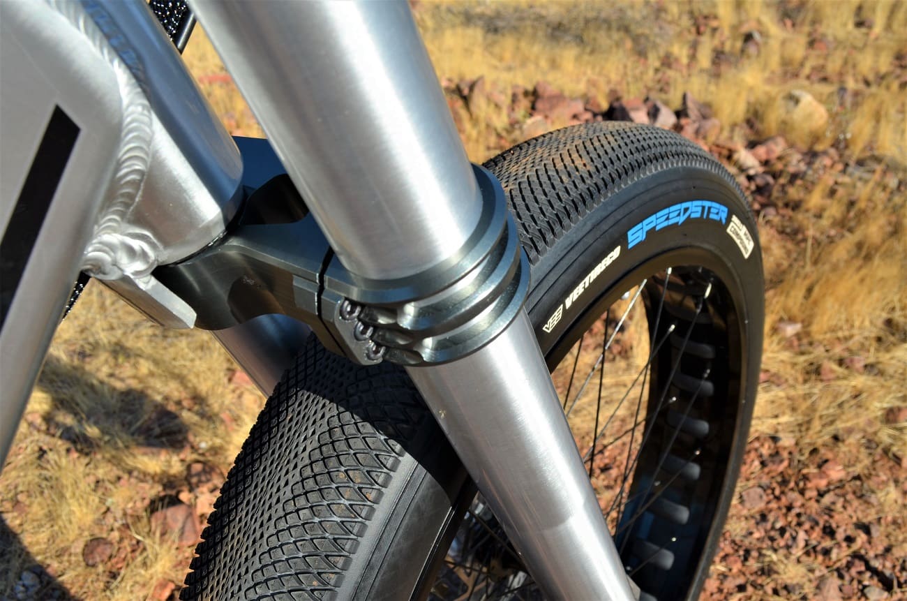 Bicycle front suspension fork and tire.