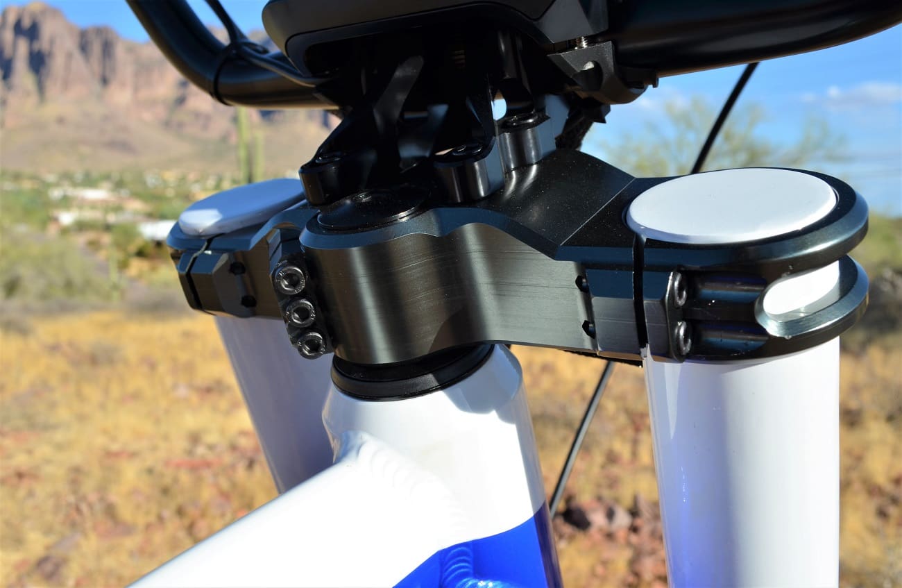 Bicycle headset close-up with desert background.