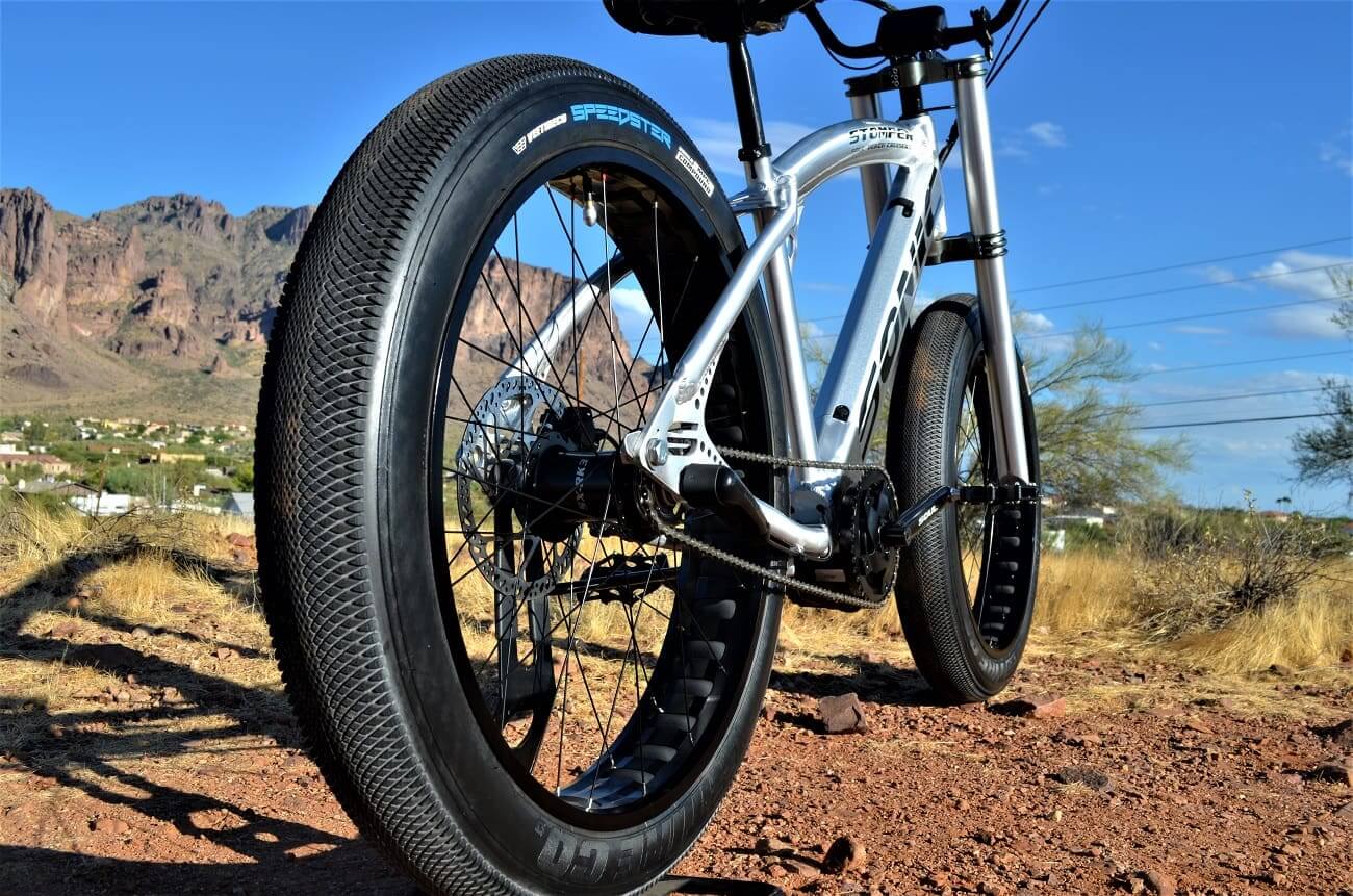 Fat tire bike on rocky terrain.