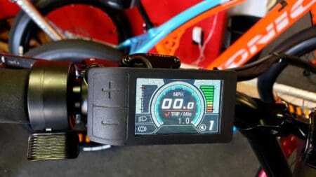 Bicycle digital speedometer with colorful display.