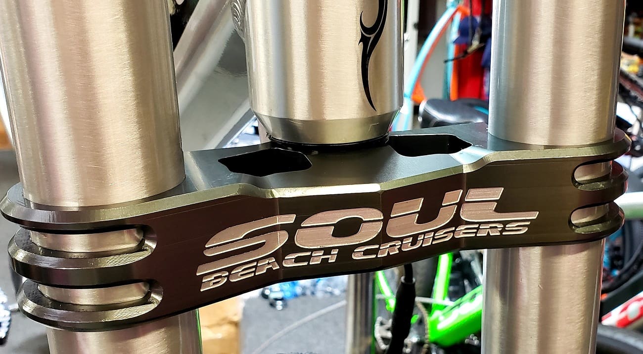 Bicycle fork with "Soul Beach Cruisers" logo.