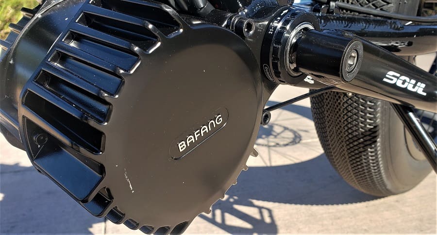 Electric bike motor with "Bafang" branding.