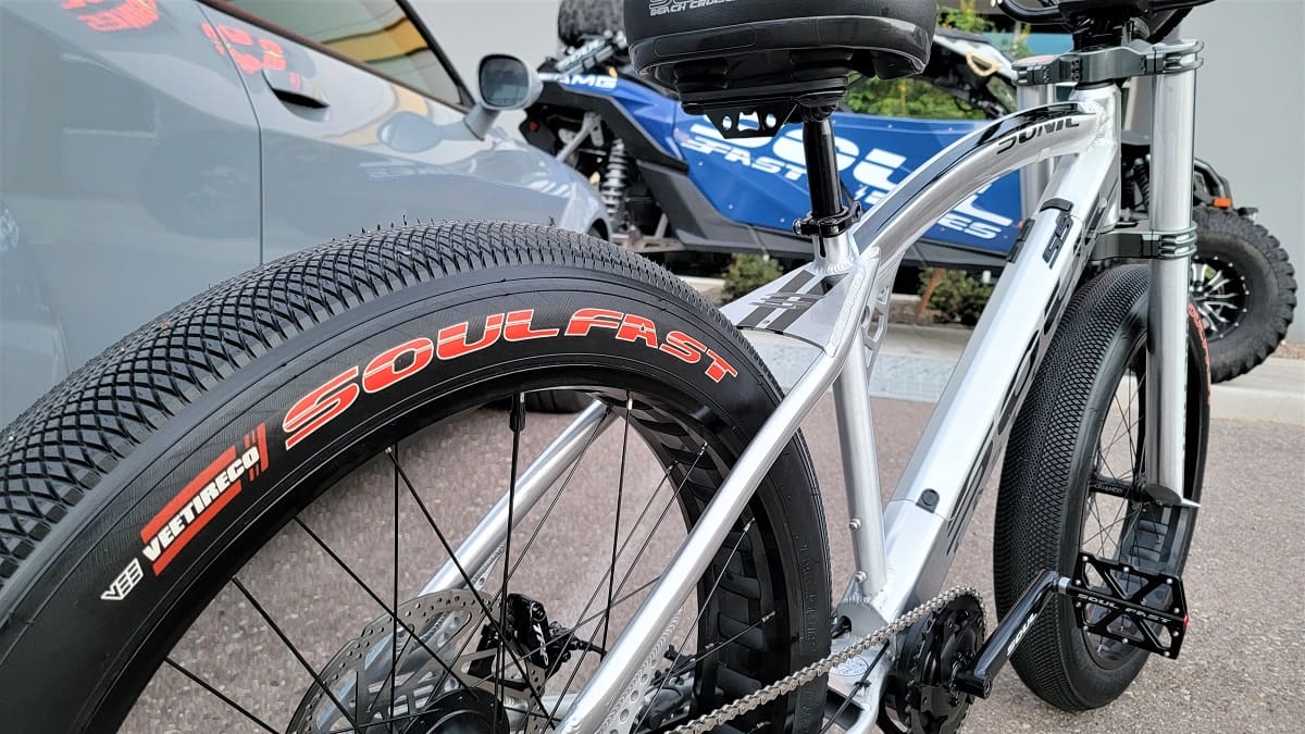 Bicycle with "Soul Fast" branded tires.
