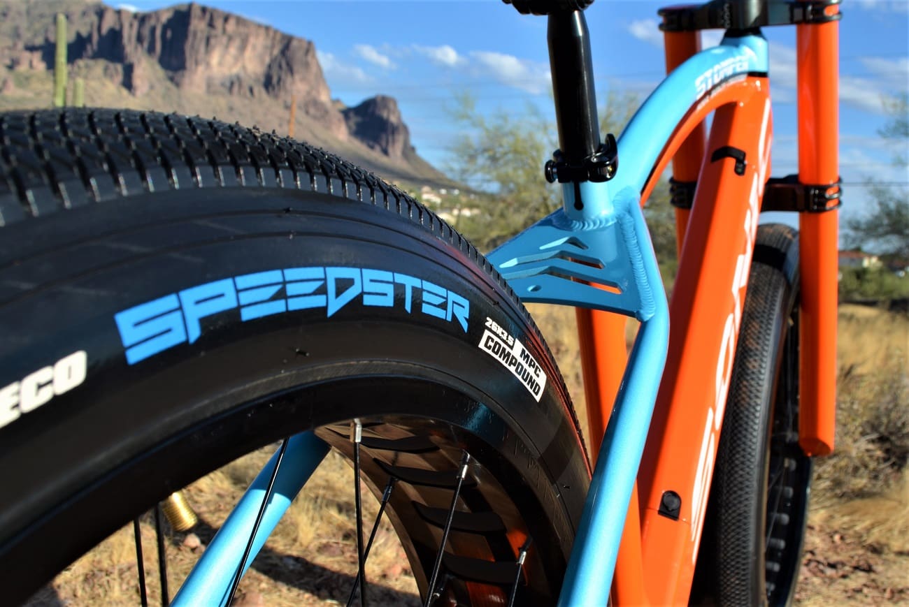 Bicycle with Speedster tire in desert landscape.