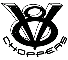 V8 Choppers logo in black and white.